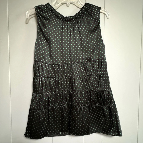 INC INTERNATIONAL CONCEPTS 100% Silk Sleeveless Top Black Green Polka Dots Sz 2 - Picture 2 of 7